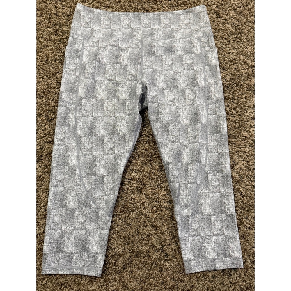Zyia Active Grey White Checker Capri Leggings Pockets Women 16-18 XL Yoga Run